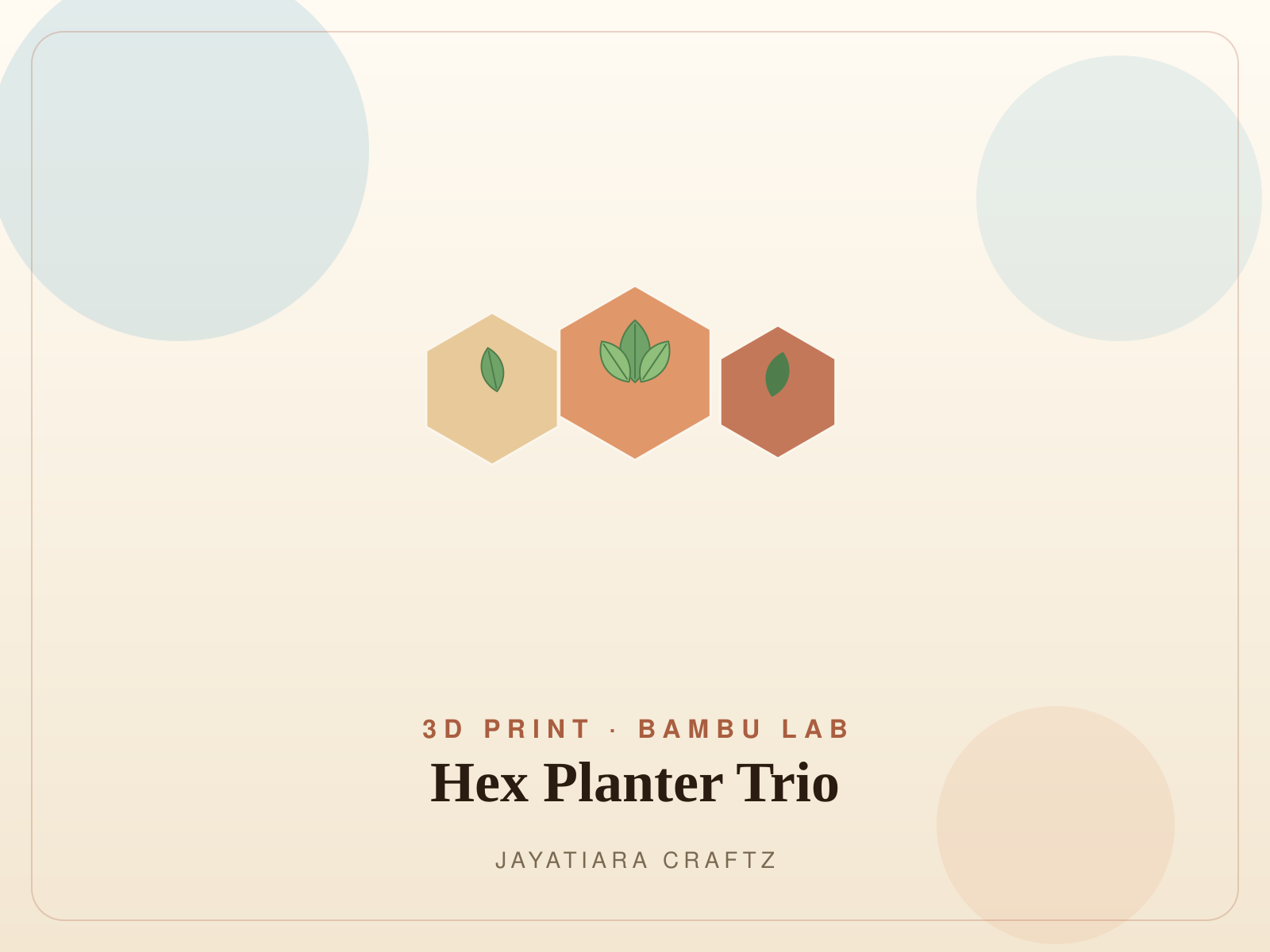 Three hexagonal 3D printed planters in a warm gradient